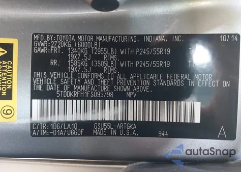 2015 Toyota Highlander Limited Platinum V6 from USA, damaged, VIN 5TDDKRFH1FS095798